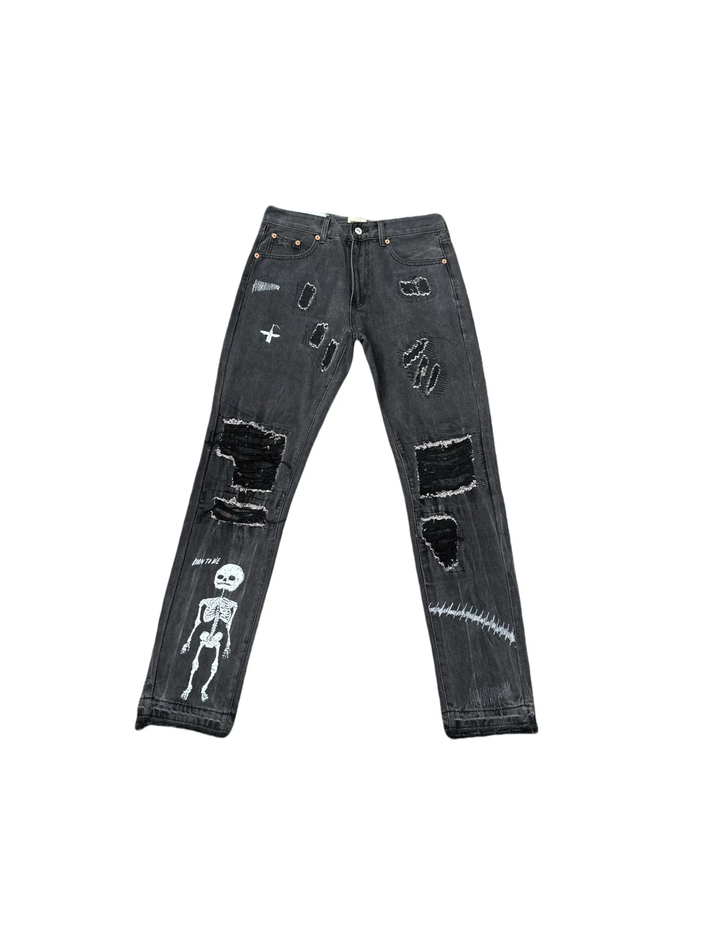 P246💰G22 GALLERY DEPT. Skull hand-stitched distressed distressed jeans -Color: Black -Size: S-XXL
